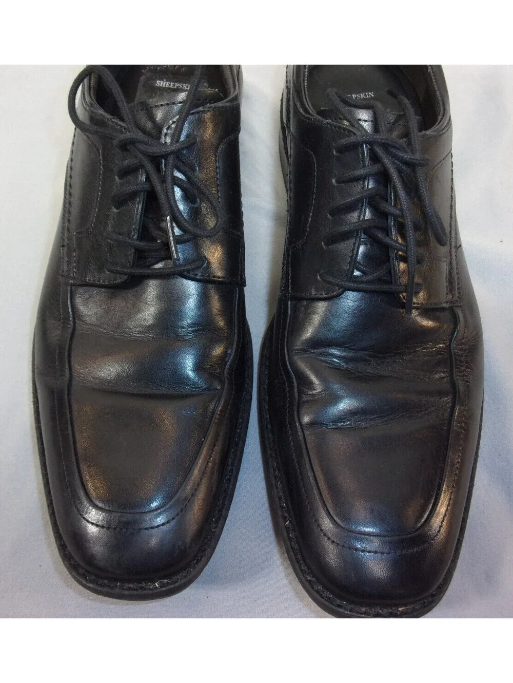 DESIGNER JOHNSTON & MURPHY SHEEPSKIN LACE UP OXFORDS BLACK SHOES MEN SIZE 8 1/2M